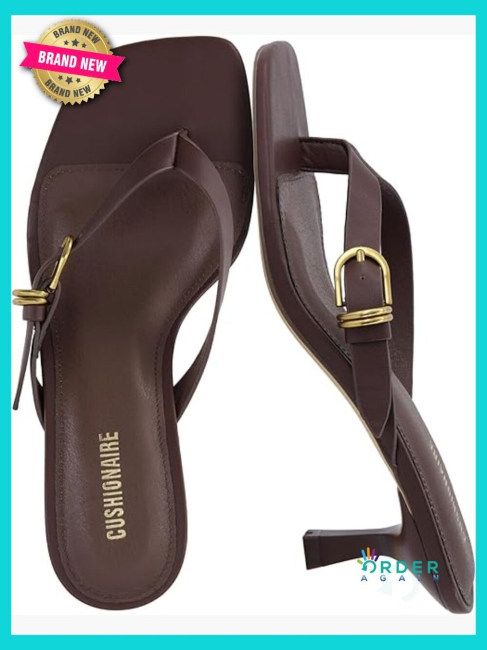 Kitten Heel Sandals with Adjustable Buckle - Square Toe Dressy Thong Style